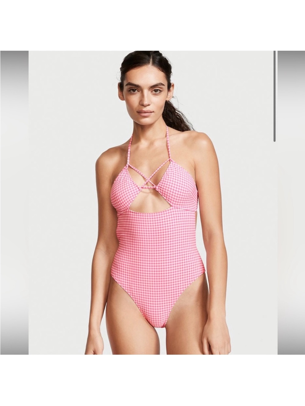 Victoria's Secret Pink Gingham Cutout Halter One-Piece